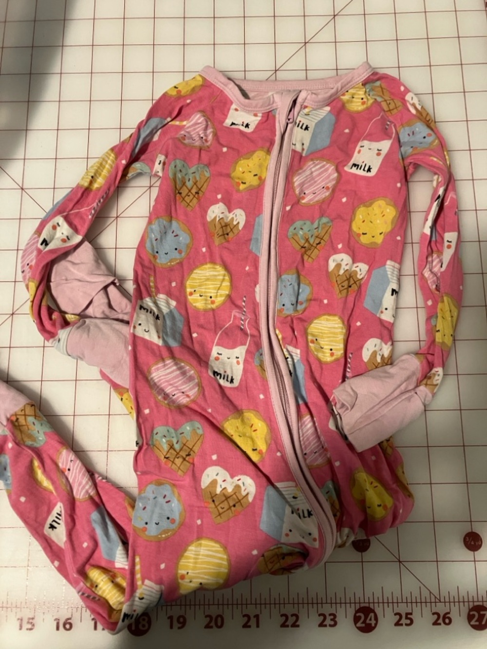 Little Sleepies Milk and Cookies Pink Zippy Bamboo Pajama Size 12-18 mos